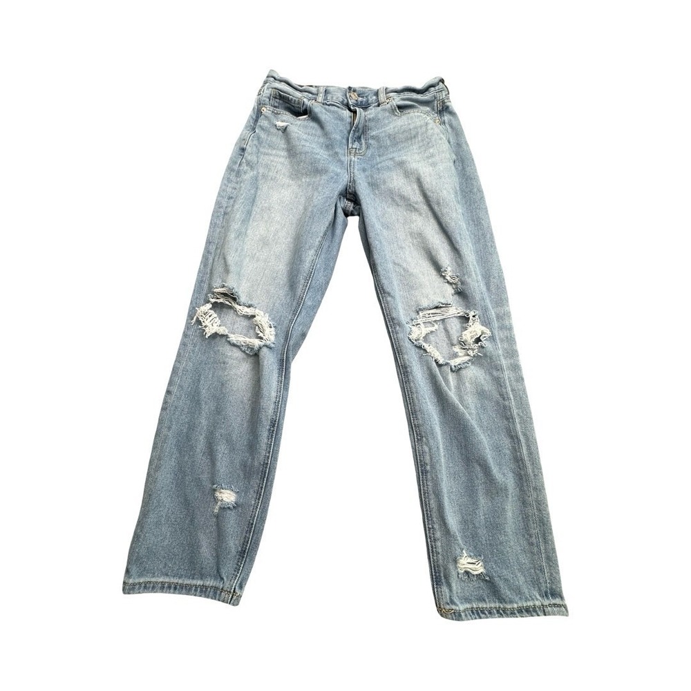 American Eagle Jeans Womens 4 Light Wash Mom Distressed Ripped High Rise Denim